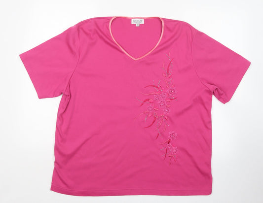 FAY LOUISE Womens Pink   Basic T-Shirt Size 2XL