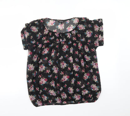 Papaya Womens Black Floral  Basic Blouse Size 8