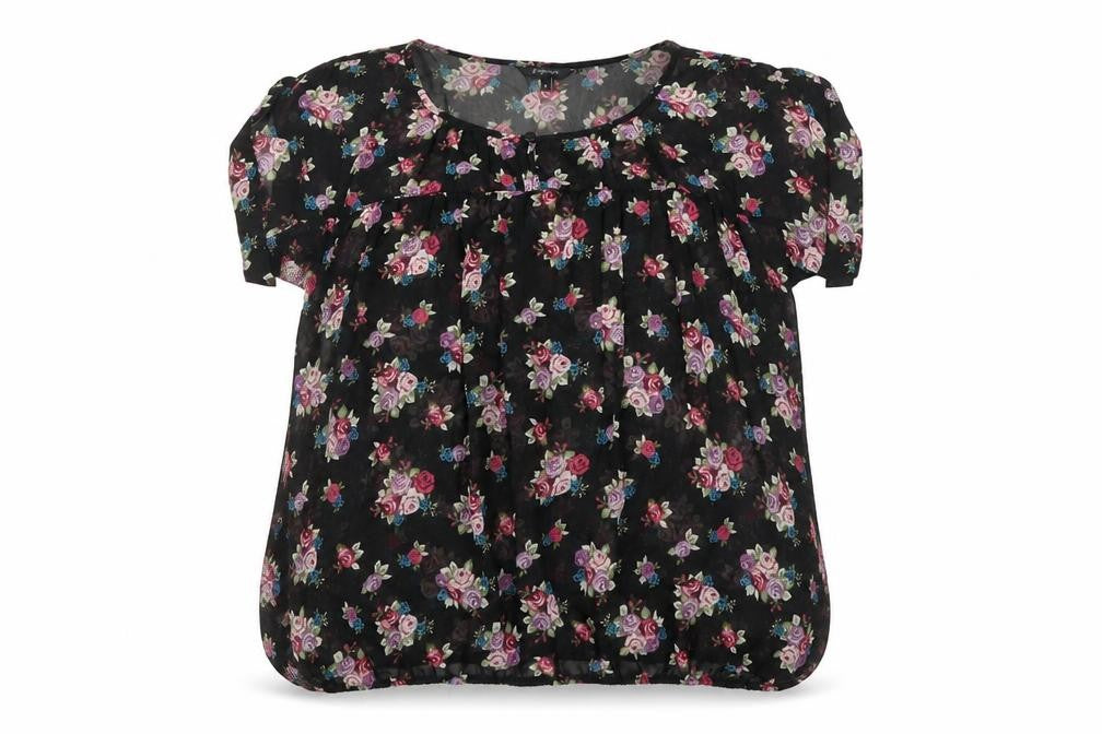 Papaya Womens Black Floral  Basic Blouse Size 8