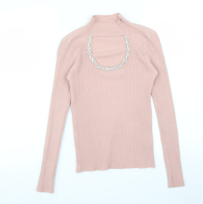 Preloved CHERRY KOKO Womens Pink Striped  Basic T-Shirt Size M - Front