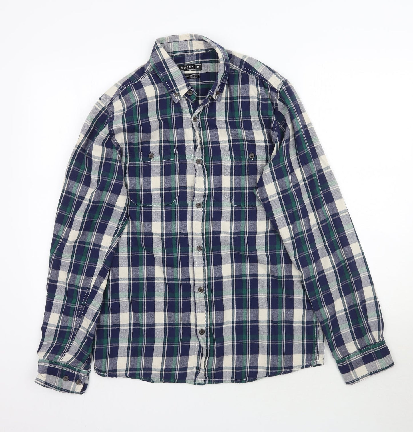 Peacocks Mens Blue Plaid   Button-Up Size M
