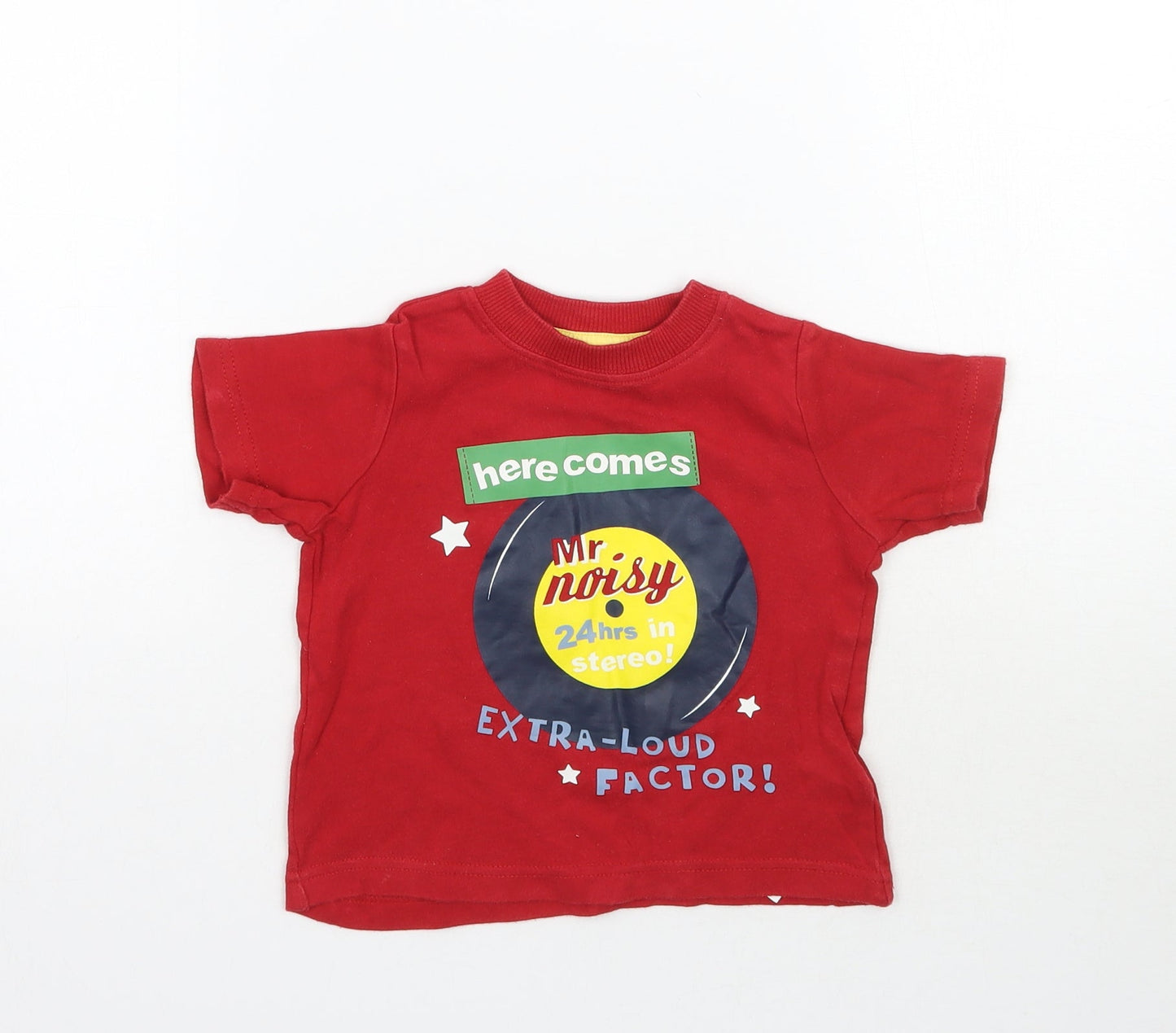Mothercare Baby Red   Basic T-Shirt Size 9-12 Months  - Here comes Mr. Noisy