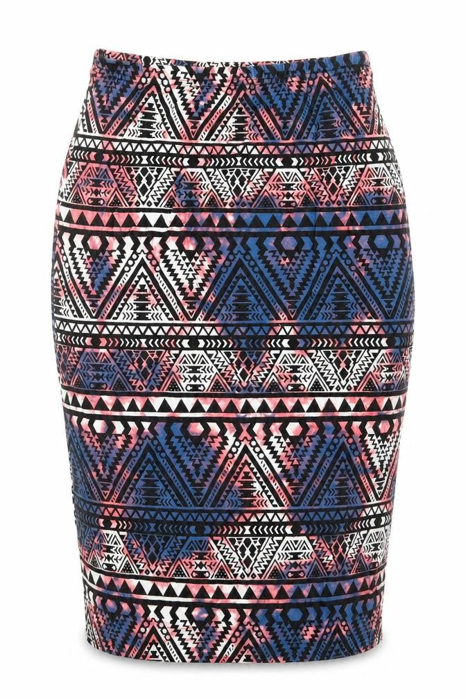 Preworn Womens Blue Geometric  Straight & Pencil Skirt Size 23 in