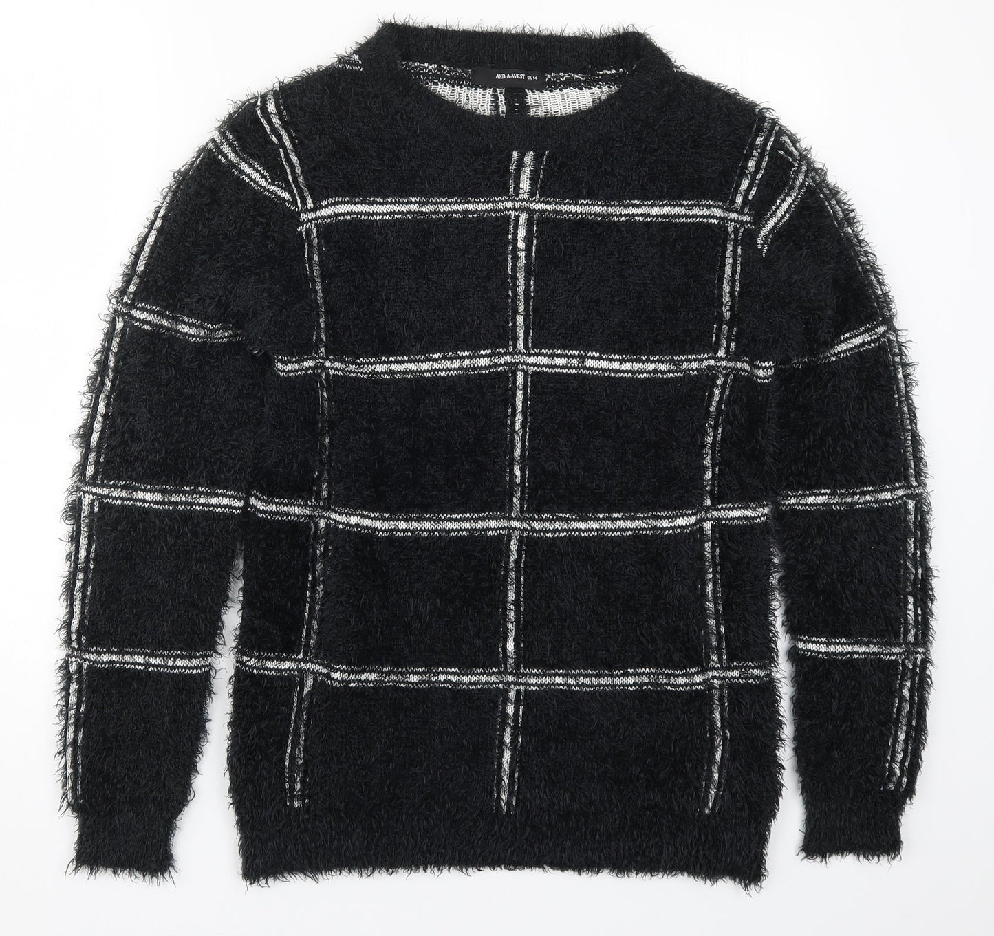 AKD A WEST Womens Black Check Knit Pullover Jumper Size 14