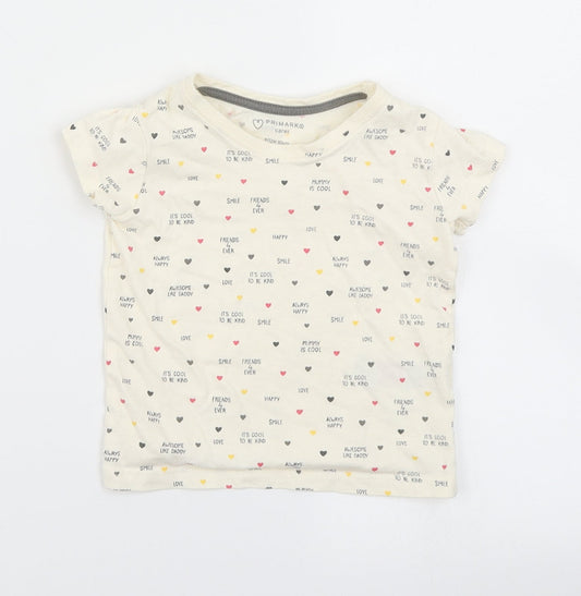 Primark Girls Ivory Polka Dot  Basic T-Shirt Size 9-12 Months
