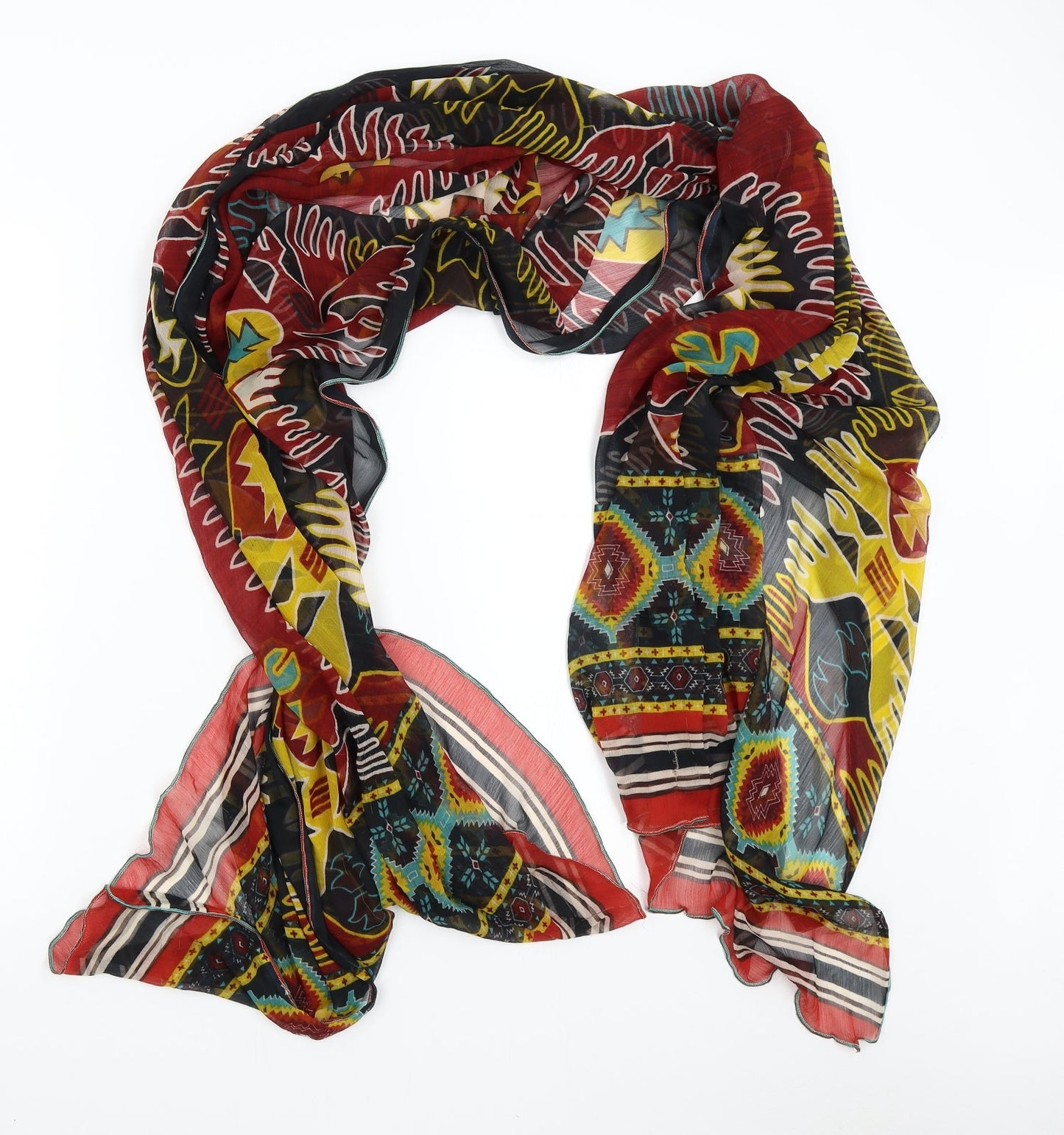 Preworn Womens Multicoloured Geometric Chiffon  Scarf