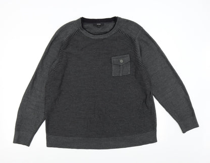 Preloved George Mens Grey Striped Knit Pullover Jumper Size L - Front