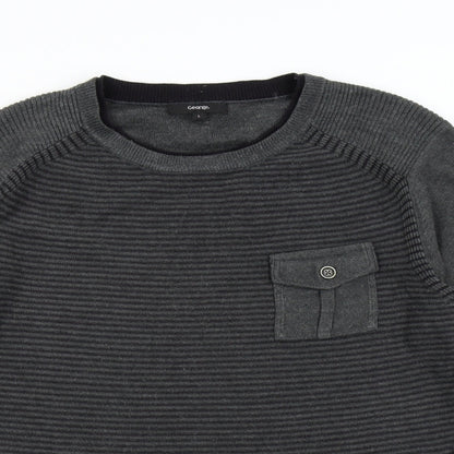 Preloved George Mens Grey Striped Knit Pullover Jumper Size L - Detail