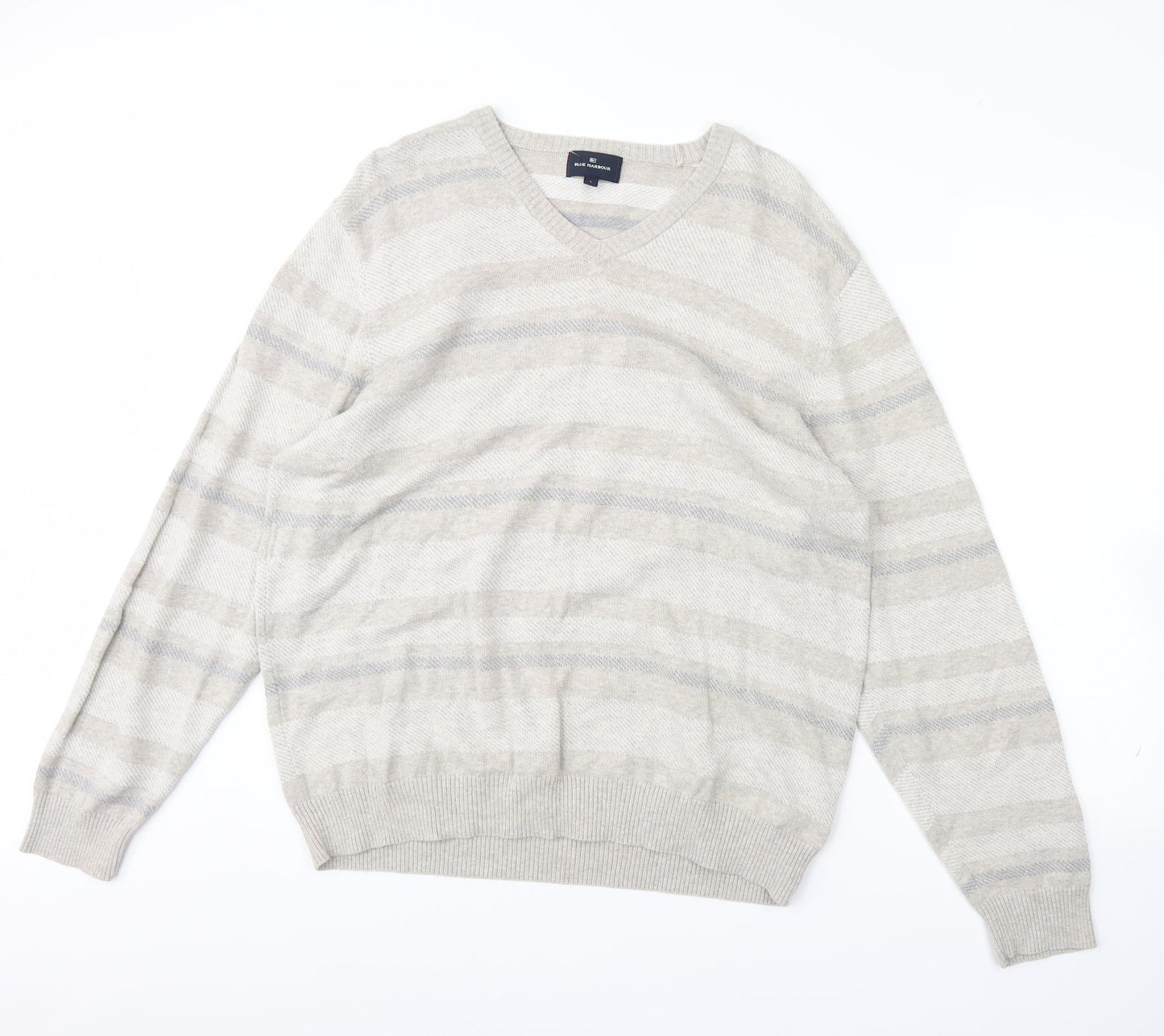 M&S Mens Grey Striped  Pullover Jumper Size L