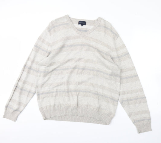 M&S Mens Grey Striped  Pullover Jumper Size L