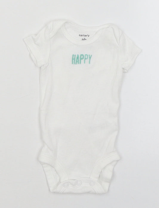 Carters Baby White   Romper One-Piece Size Newborn  - Happy
