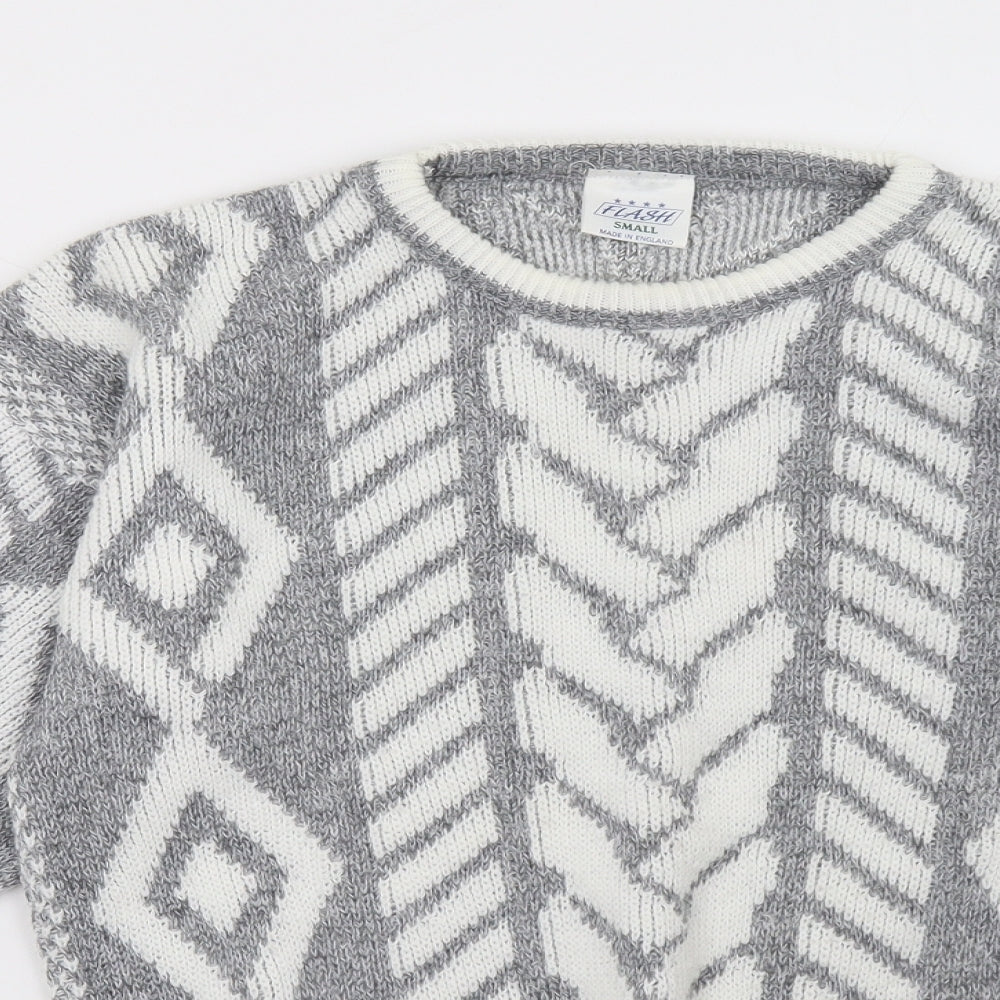 Flash Womens Grey Geometric  Pullover Sweatshirt Size S