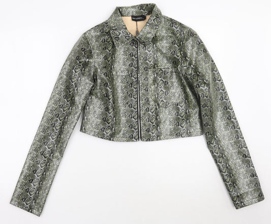 PRETTYLITTLETHING Womens Green Animal Print  Jacket Coat Size 6