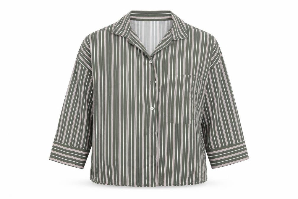Pull&Bear Womens Green Striped  Basic Button-Up Size XS