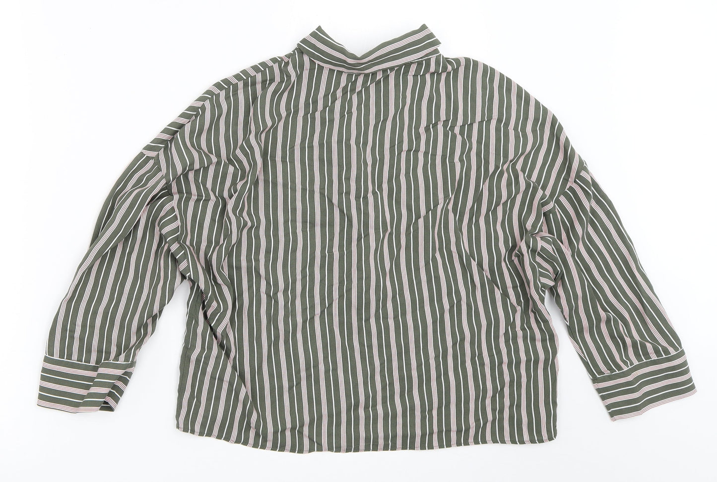 Pull&Bear Womens Green Striped  Basic Button-Up Size XS