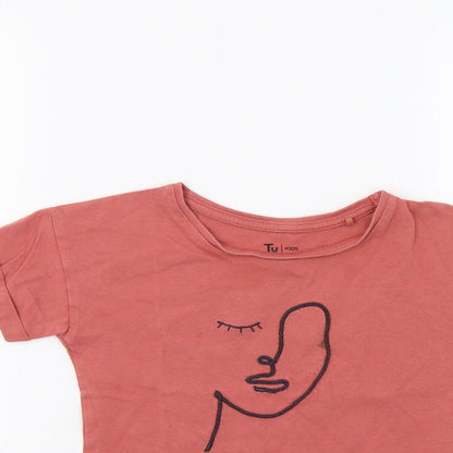 Tu Girls Pink   Basic T-Shirt Size 5 Years  - Face