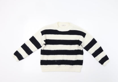 Tu Womens White Striped  Pullover Jumper Size 12