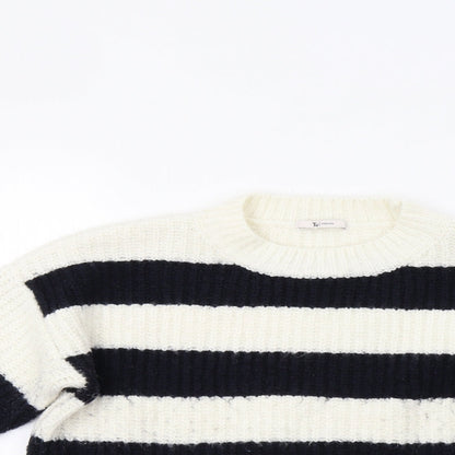 Tu Womens White Striped  Pullover Jumper Size 12