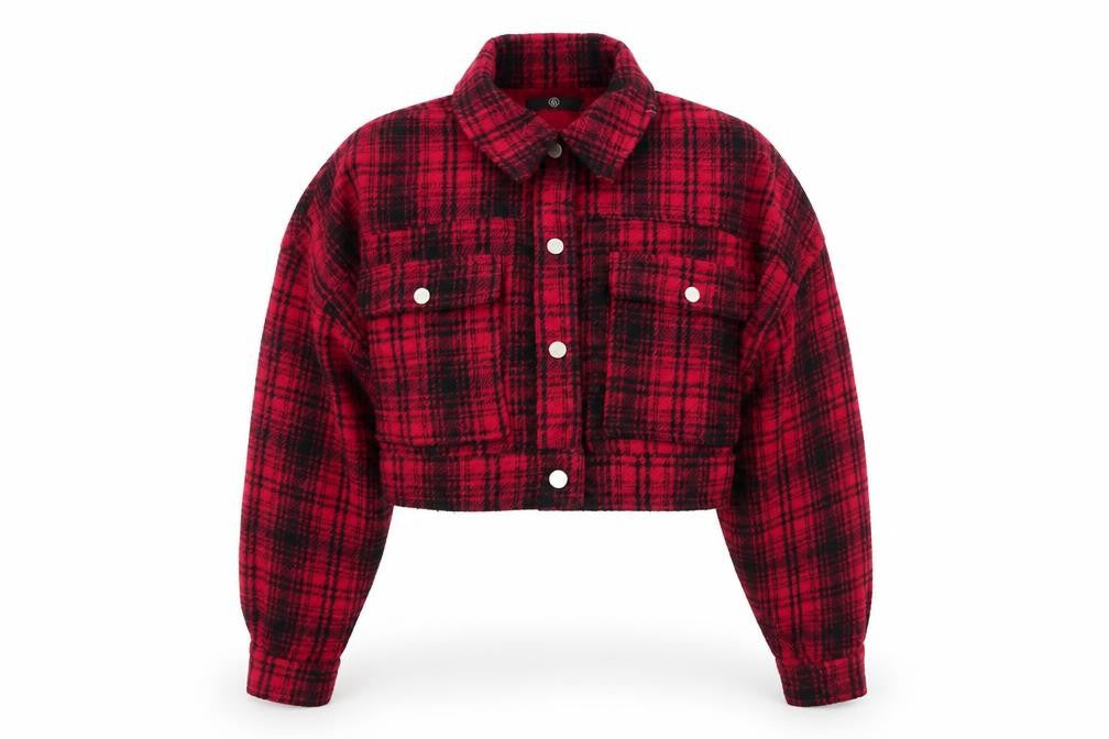Missguided Womens Red Check  Bomber Jacket Coat Size 4