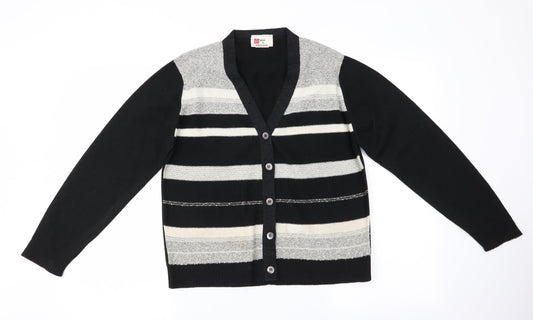 Made in England Womens Black Striped  Cardigan Jumper Size 10