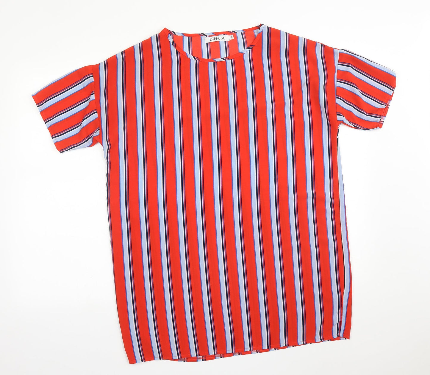 DIFFUSE Womens Multicoloured Striped  Basic T-Shirt Size 10