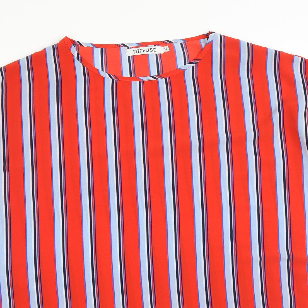 DIFFUSE Womens Multicoloured Striped  Basic T-Shirt Size 10