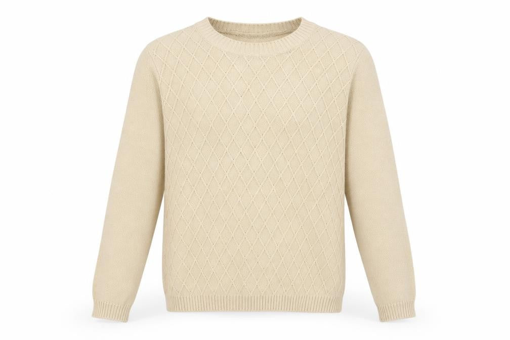 BM Womens Beige Argyle/Diamond  Pullover Sweatshirt Size M