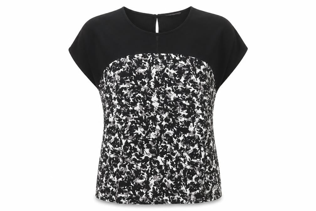 minuet Womens Black Floral  Basic T-Shirt Size 10