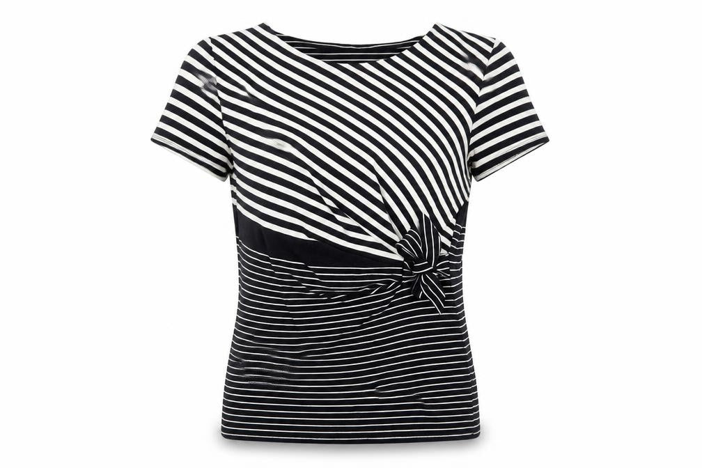 Country Club Womens Black Striped  Basic T-Shirt Size S