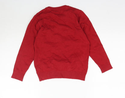 Preloved F&F Boys Red  Knit Pullover Jumper Size 7-8 Years  - School Dinosaur - Back