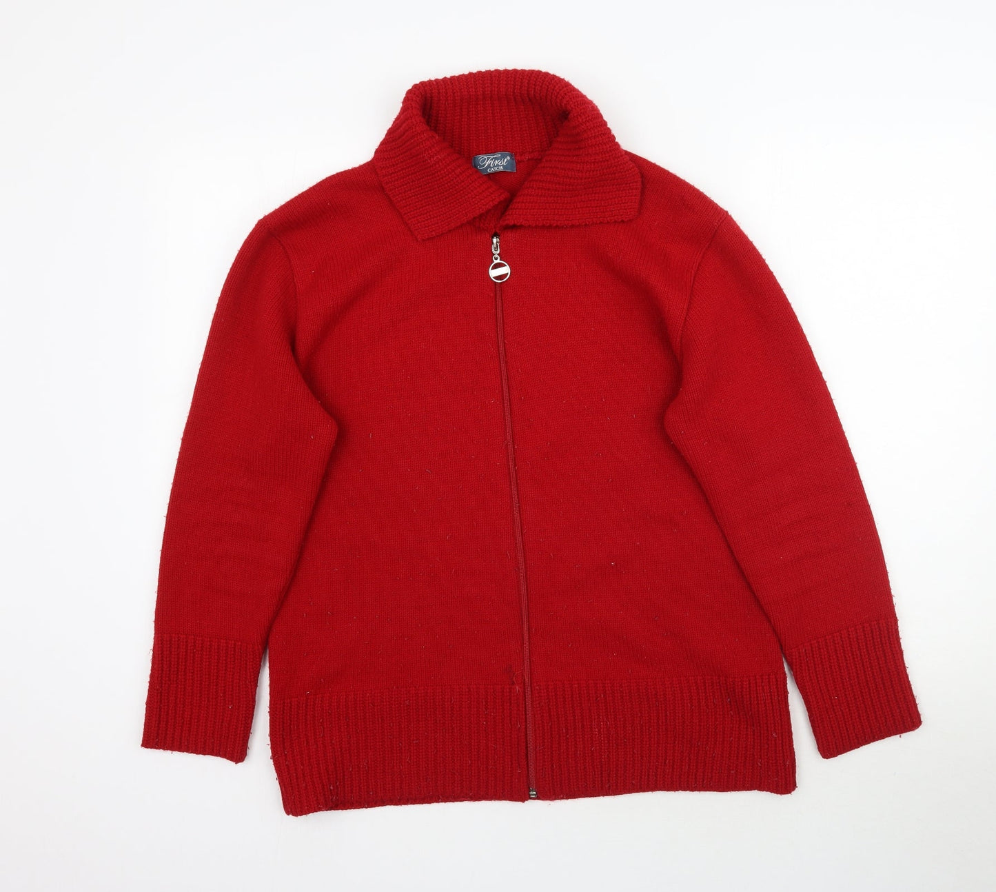 Preworn Womens Red  Knit Full Zip Jumper Size L