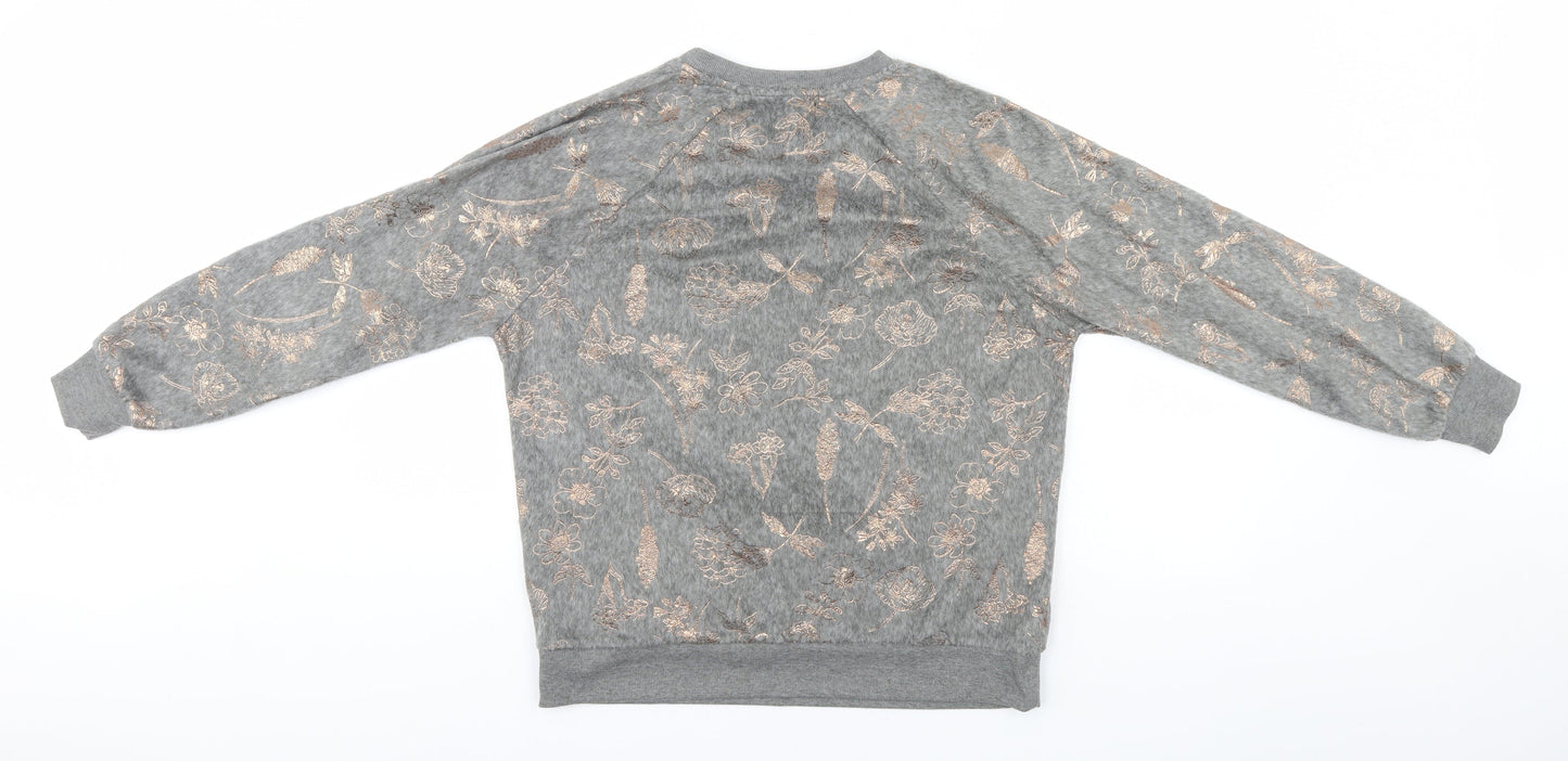 F&F Womens Grey Floral  Pullover Jumper Size S