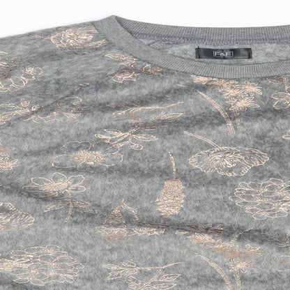 F&F Womens Grey Floral  Pullover Jumper Size S