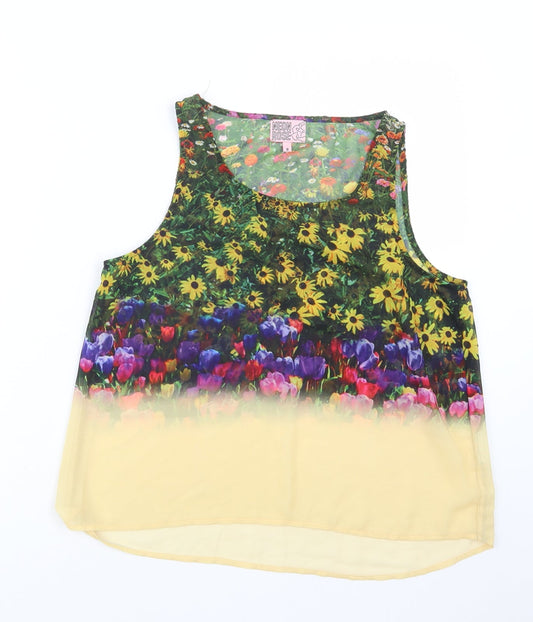 Neon Rose Womens Yellow Floral  Basic Tank Size 8