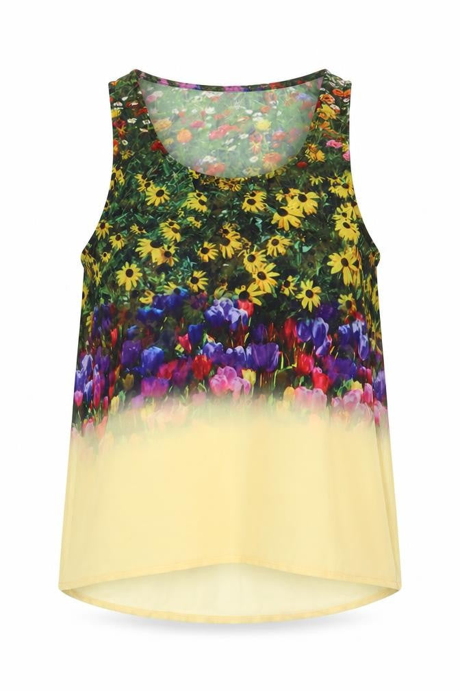 Neon Rose Womens Yellow Floral  Basic Tank Size 8