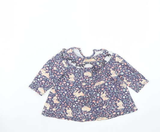 George Girls Blue Geometric  Basic Blouse Size 6-9 Months