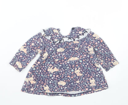 Preloved George Girls Blue Geometric  Basic Blouse Size 6-9 Months - Back