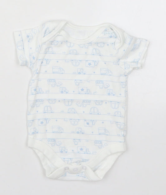 TU Baby White   Babygrow One-Piece Size 3-6 Months  - Blue Cars