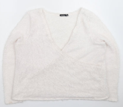 Preloved Boohoo Womens White  Knit Pullover Jumper Size 20 - Front