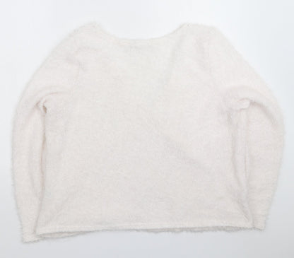 Preloved Boohoo Womens White  Knit Pullover Jumper Size 20 - Back