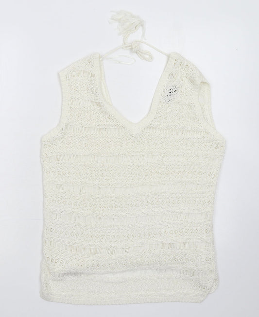 M&Co Womens White  Knit Pullover Jumper Size 10