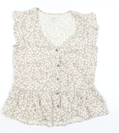 Next Womens Grey Floral  Basic Button-Up Size 8