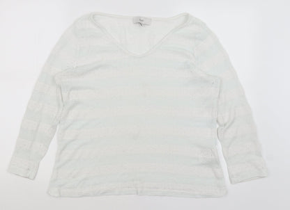 Next Womens White Striped  Pullover Jumper Size 14
