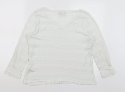 Next Womens White Striped  Pullover Jumper Size 14
