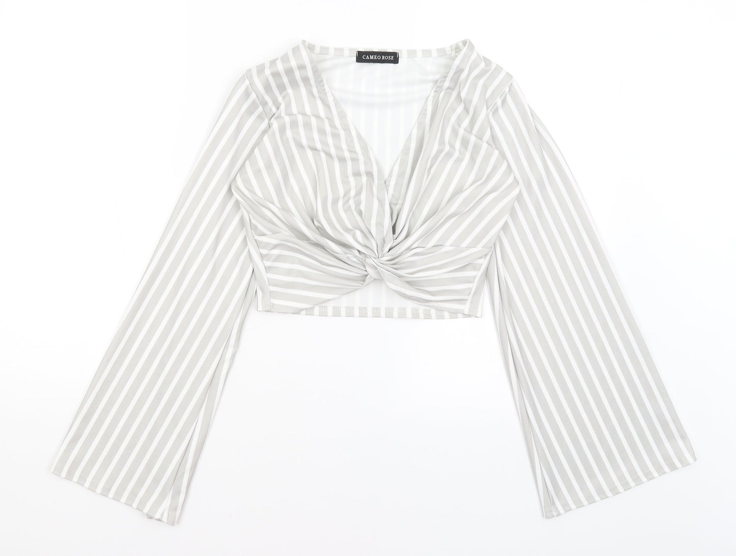 Cameo Rose Womens Grey Striped  Cropped T-Shirt Size S