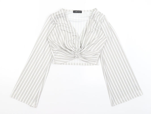 Cameo Rose Womens Grey Striped  Cropped T-Shirt Size S