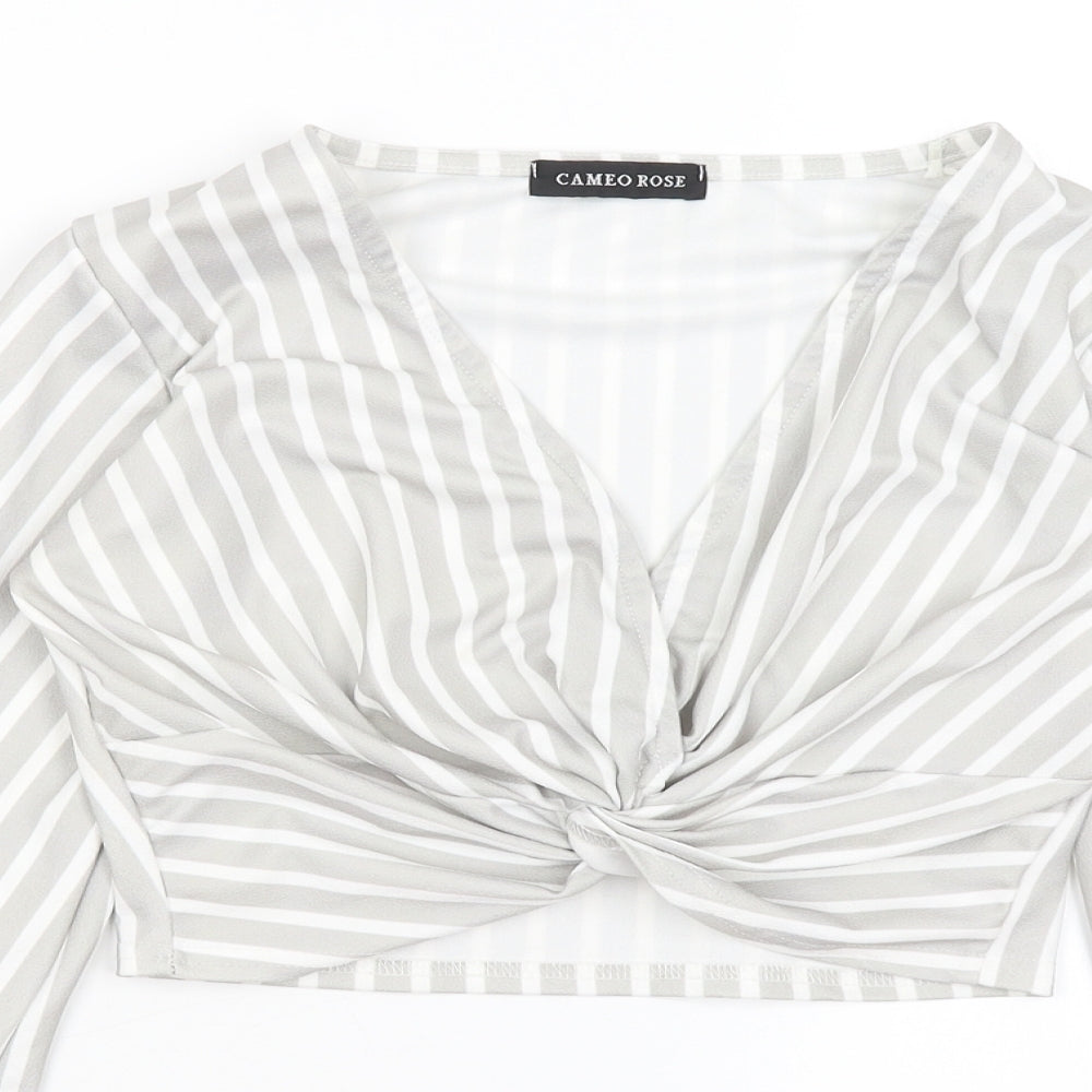 Cameo Rose Womens Grey Striped  Cropped T-Shirt Size S