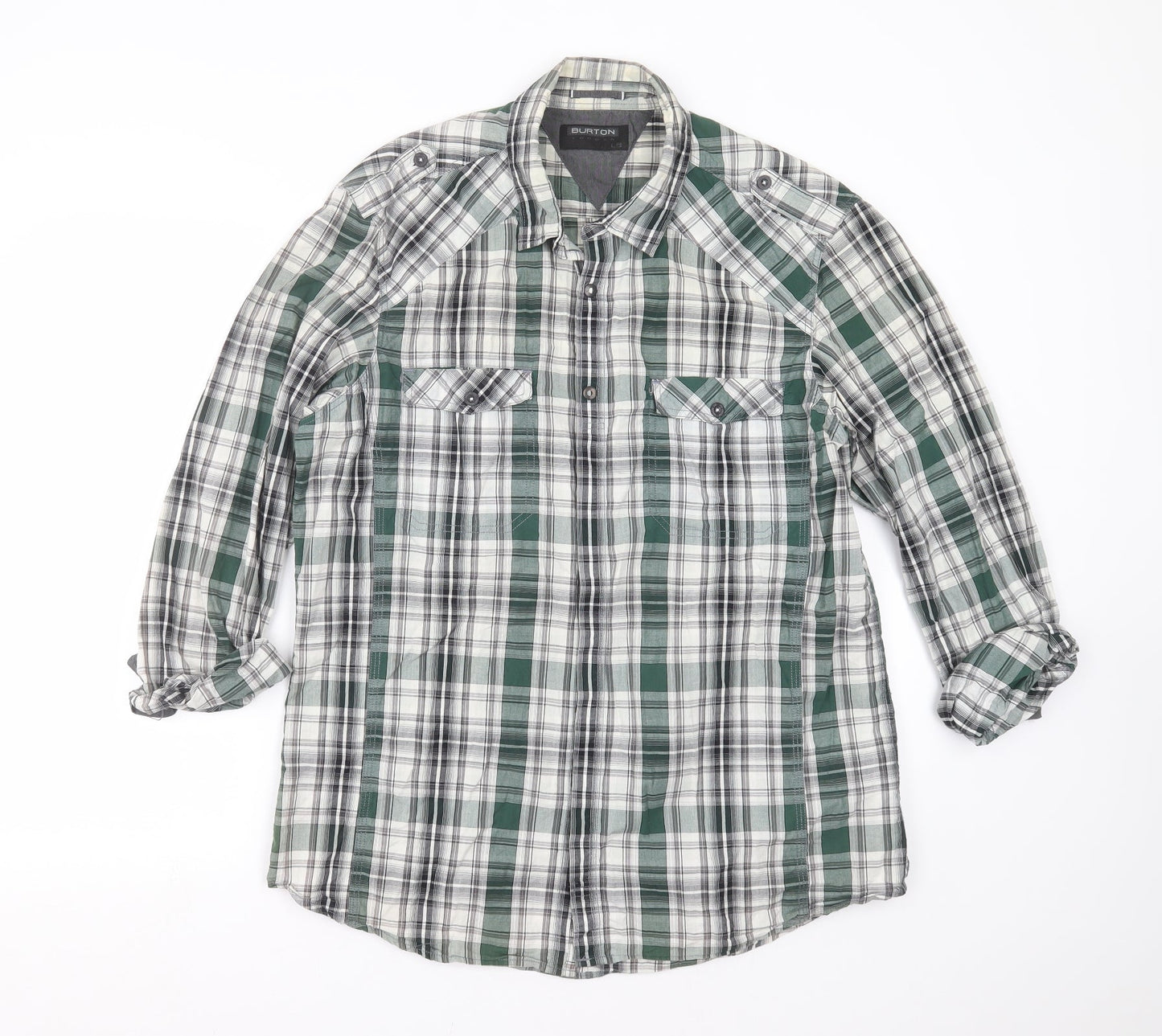 Burton Mens Grey Plaid   Button-Up Size L