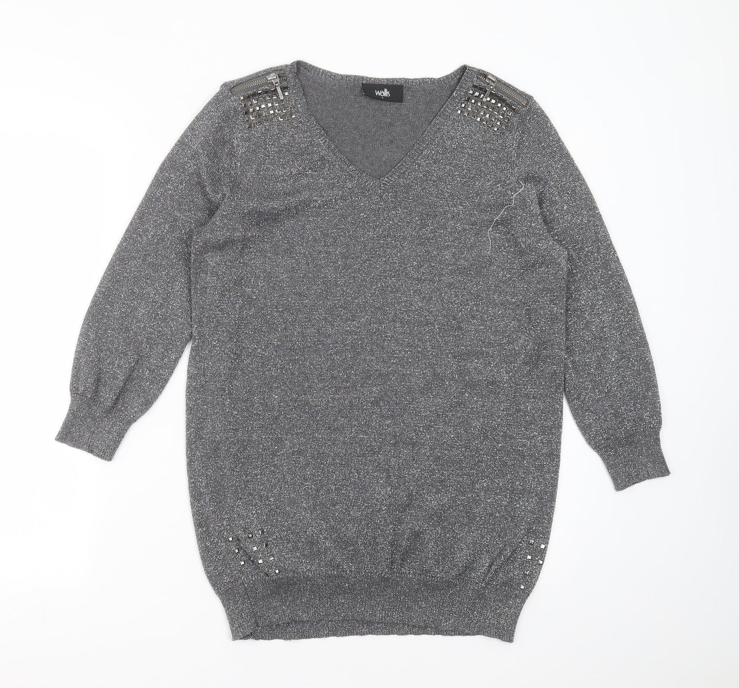 Wallis Womens Silver  Knit Pullover Jumper Size S  - studded detail