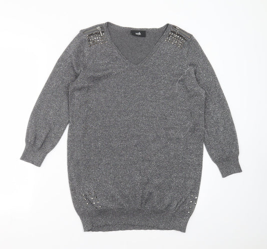 Wallis Womens Silver  Knit Pullover Jumper Size S  - studded detail